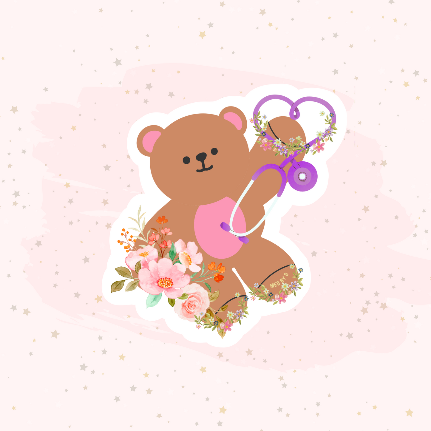 Floral Teddy Bear (Sticker)